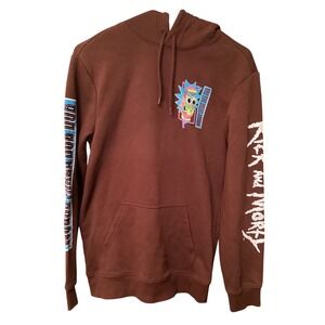 H&M Rick and Morty Brown Wubba Lubba Dub Dub Graphic Hoodie Mens Small S Brown